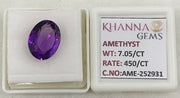 7.05/CT Natural Amethyst Gemstone with Govt. Lab Certificate
